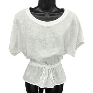 Anthropologie Cloth & Stone White 100% Linen Drawstring Waist Peplum Top Sz S